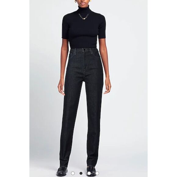 NWT THEORY High Waist Mom Cut Charcoal Black Straight Leg Denim Jeans Womens 24 - Picture 1 of 8